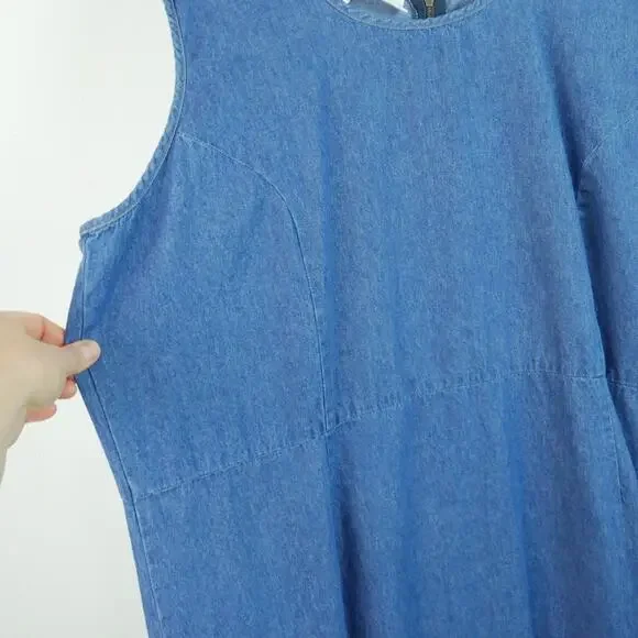 Vintage 2X Denim Midi Maxi Dress Teacher Prairie Cottagecore 90s Cotton Country - Picture 4 of 8